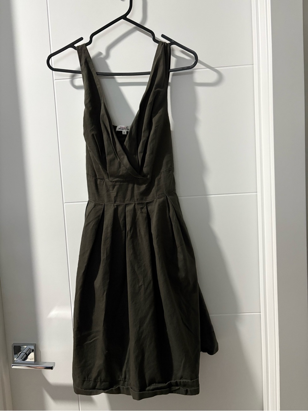 Pink Martini Olive V-Neck Pleated Midi Dress